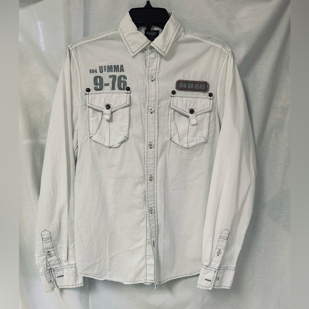 MMA Elite Men's White Long Sleeve Button-Down Shirt